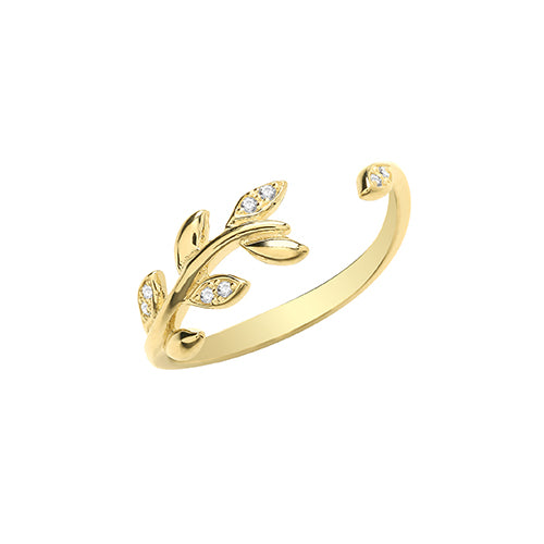 9ct Yellow Gold Leaf CZ Ring