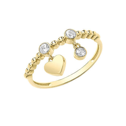 9ct Yellow Gold Heart & CZ Charm Ring