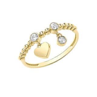 9K Yellow Gold Heart & CZ Charm Ring