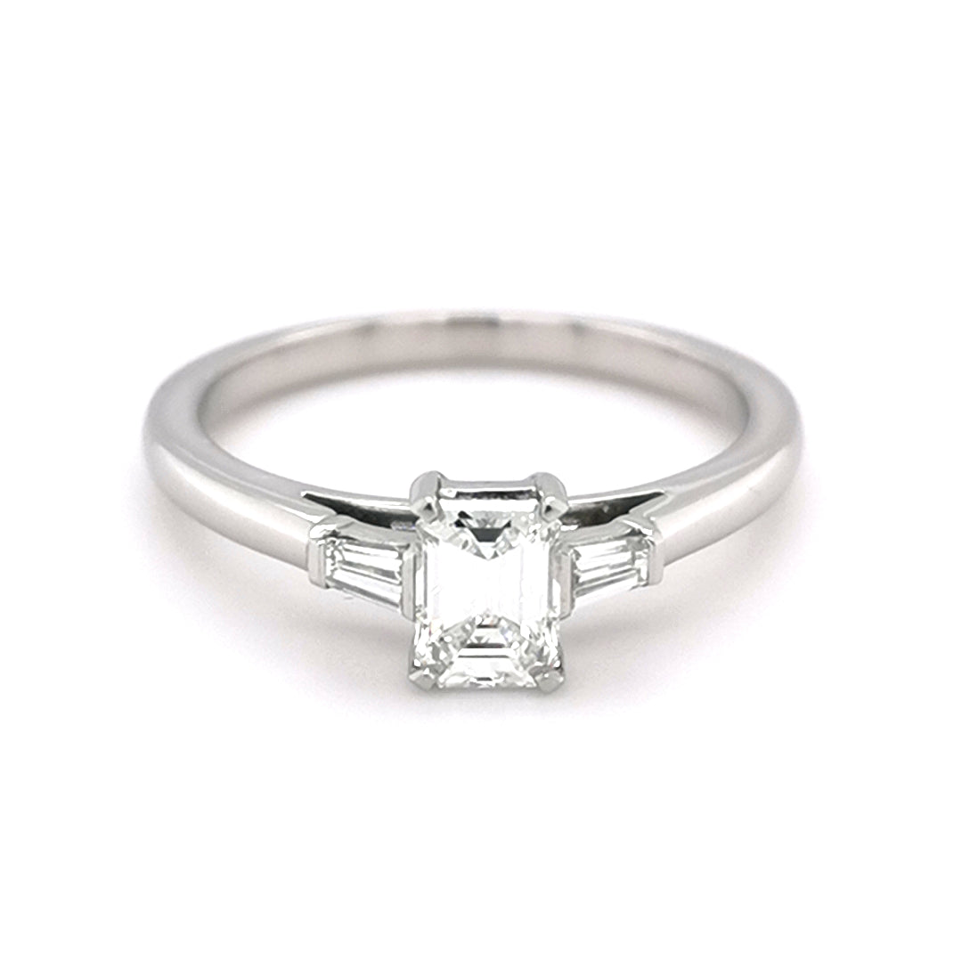 Platinum 0.66ct Emerald & Baguette Diamond Ring