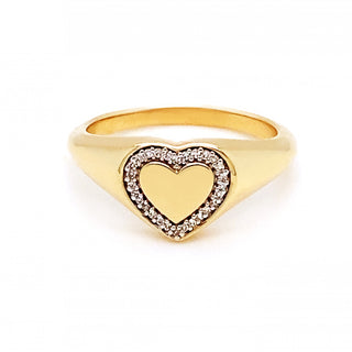 9K Yellow Gold Heart Diamond Signet Ring