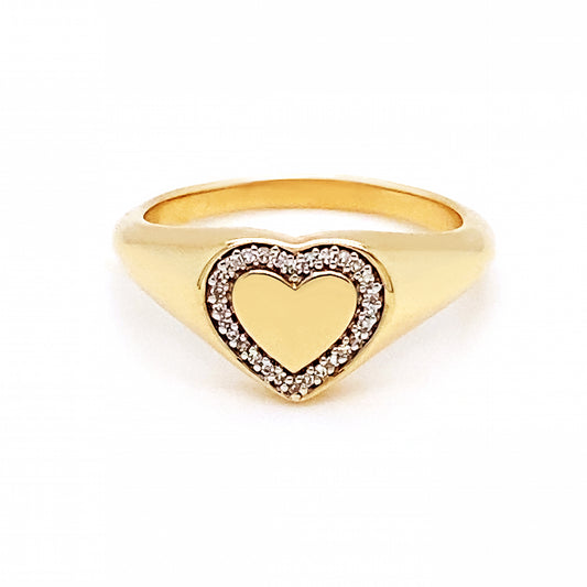 9ct Yellow Gold Heart Diamond Signet Ring