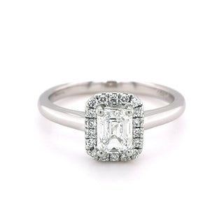 Platinum 0.70ct Emerald Diamond Halo Ring