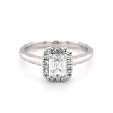 Platinum 0.70ct Emerald Diamond Halo Ring