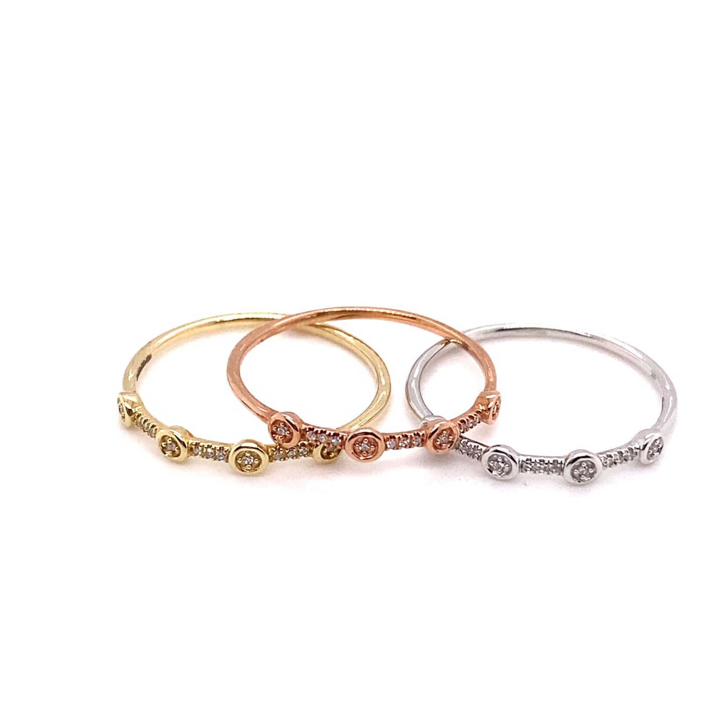 9ct 3-Coloured Gold Diamond Set Stacking Rings