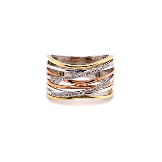 9ct 3-Colour Gold Diamond Set Dress Ring