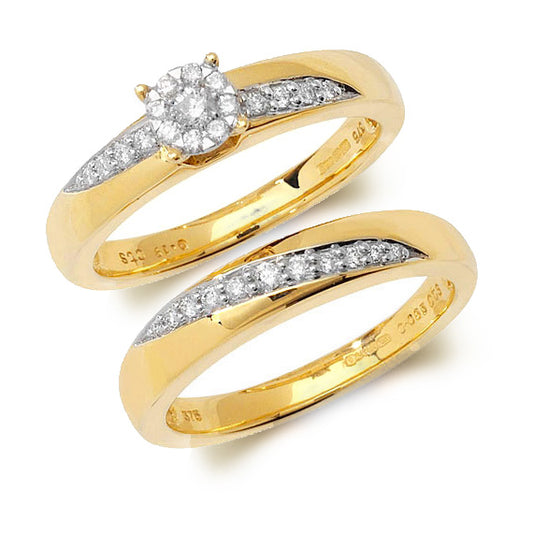 9ct Yellow Gold 0.25ct Diamond Bridal Set