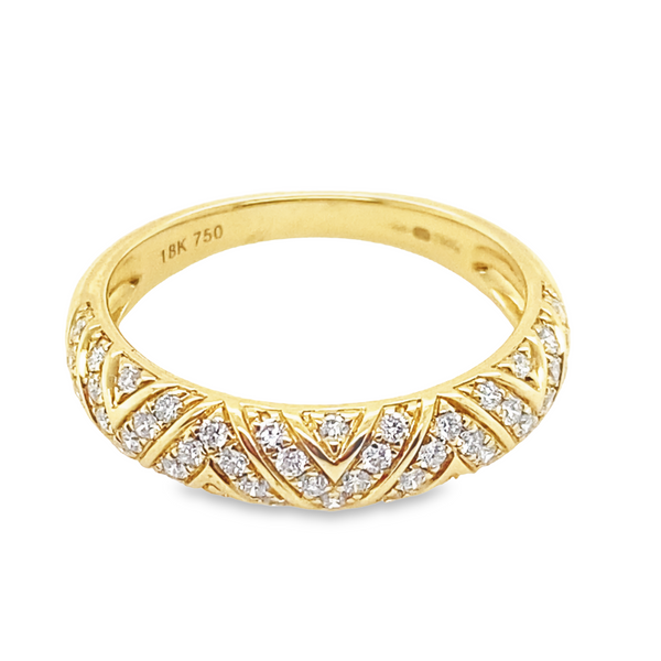 18K Yellow Gold Domed Pattern Diamond Ring