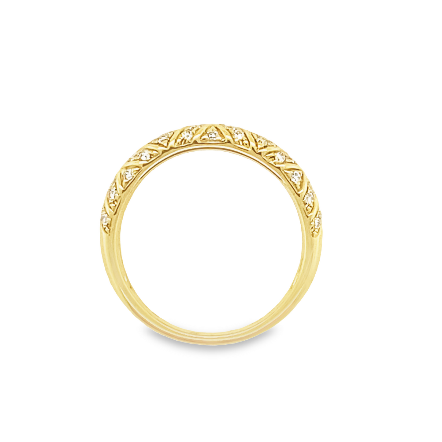 18ct Yellow Gold Domed Pattern Diamond Ring