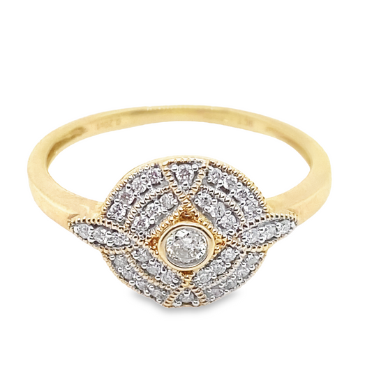 9ct Yellow Gold Vintage Diamond Cluster Ring