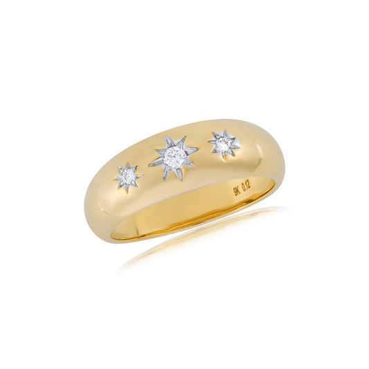 9K Yellow Gold Star Set 3 Diamond Ring