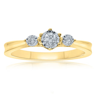 9ct Yellow Gold Illusion 3 Diamond Ring