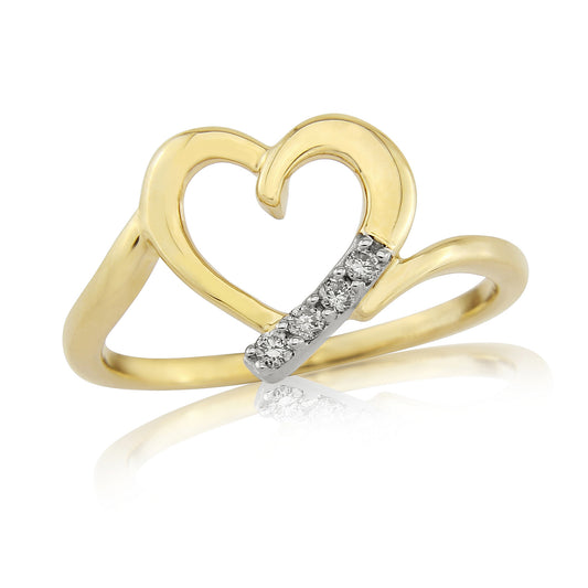 9K Yellow Gold Diamond Heart Ring