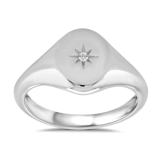 9ct White Gold Diamond Signet Ring