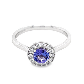 9ct White Gold Round Tanzanite & Diamond Ring