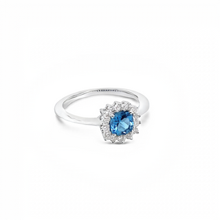 9ct White Gold Blue Topaz & Diamond Halo Ring