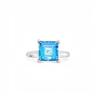 9ct White Gold Princess Cut Solitaire Blue Topaz Ring