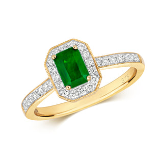 9ct  Yellow Gold Diamond & Emerald Ring