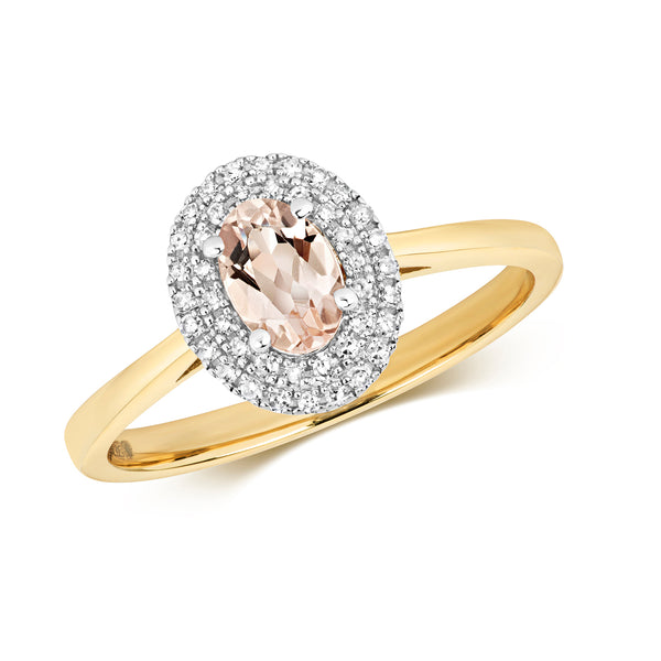 9K Yellow Gold Diamond & Morganite Ring