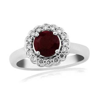 9ct White Gold Diamond and Ruby Cluster Ring