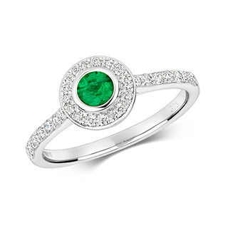 9ct White Gold Emerald & Halo Diamond Ring