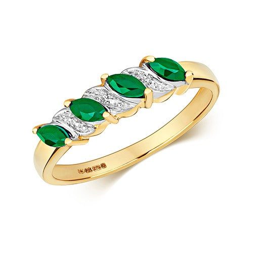 9ct Yellow Gold Marquise Emerald & Diamond Ring