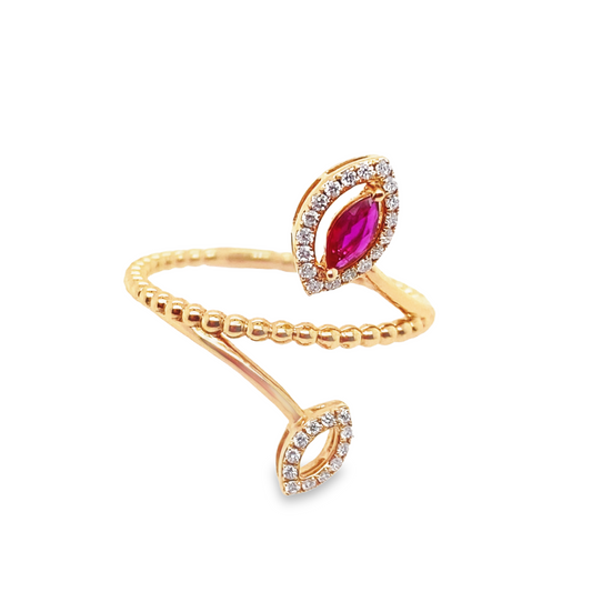 9ct Rose Gold Maquise Ruby & Diamond Ring