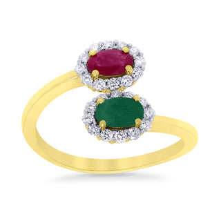 9ct Yellow Gold Emerald & Ruby Diamond Ring