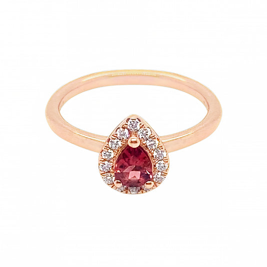 9ct Rose Gold Halo Pink Tourmaline Ring