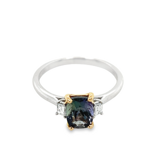 18K White Gold Green Tanzanite & Diamond Ring