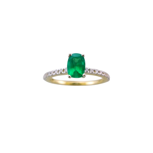 9ct Yellow Gold Emerald & Diamond Shoulder Ring