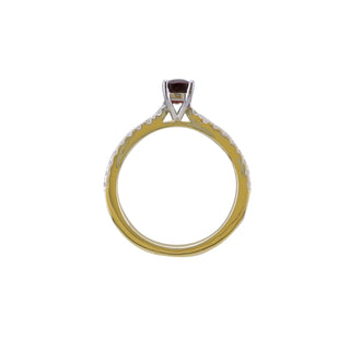 9ct Yellow Gold Garnet & Diamond Shoulder Ring
