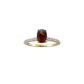 9ct Yellow Gold Garnet & Diamond Shoulder Ring