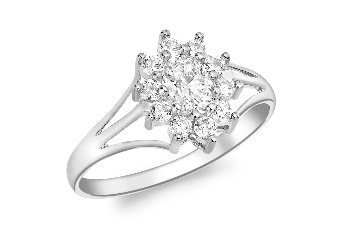 9ct White Gold Cubic Zirconia Cluster Ring