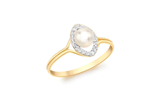 9ct Yellow Gold Pearl and Cubic Zirconia Eclipse Ring