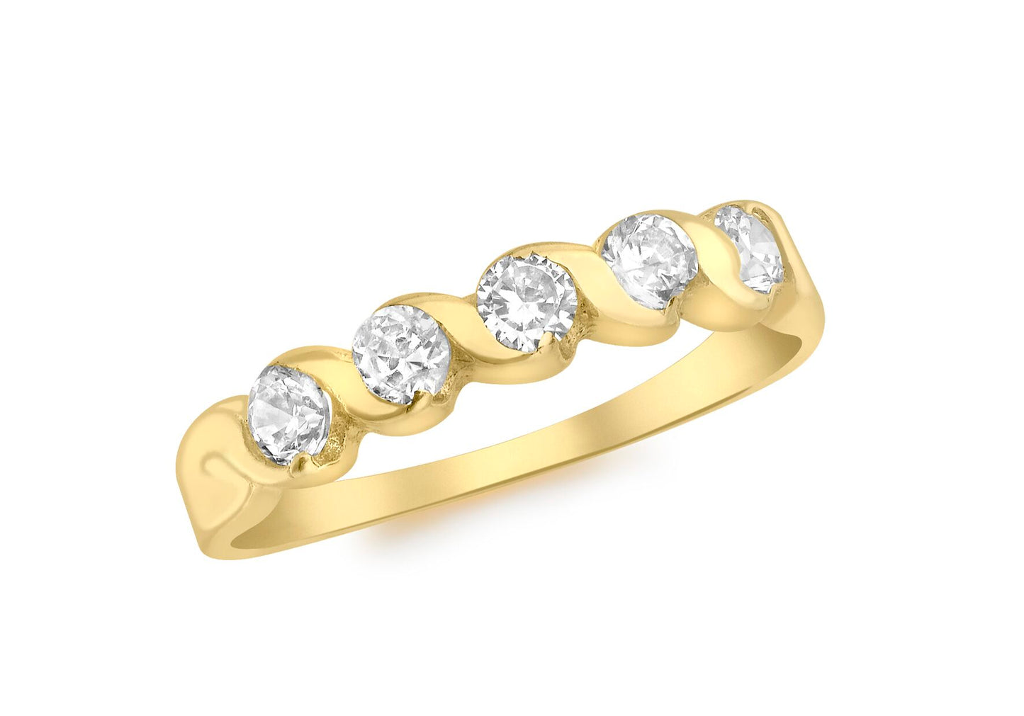 9ct Yellow Gold 5 Stone CZ Swirl Ring