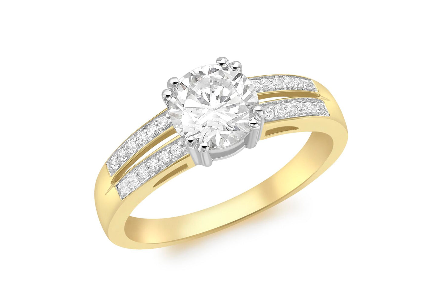 9ct Yellow Gold CZ Claw & Pave Set Ring