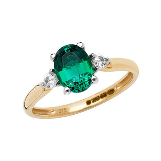 9ct Yellow Gold Synthentic Emerald CZ Ring