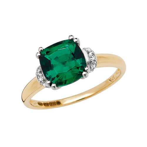 9ct Yellow Gold Synthetic Emerald Ring