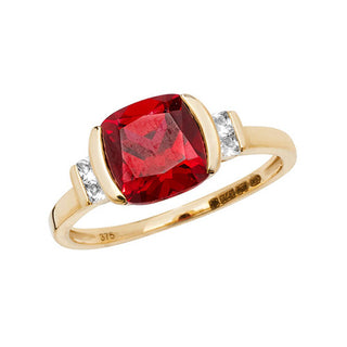 9K Yellow Gold Synthetic Ruby & White Sapphire Ring
