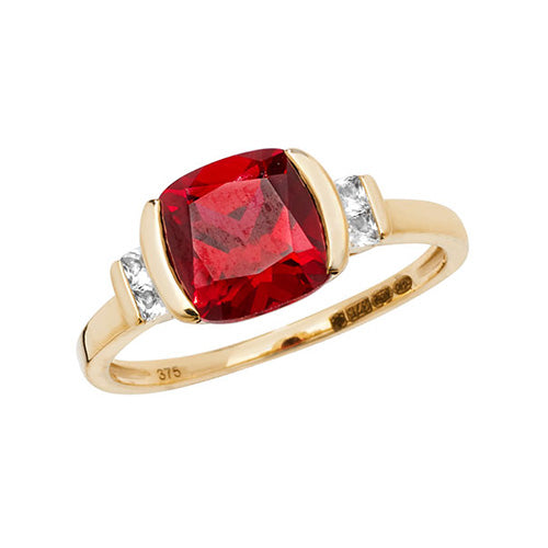 9ct Synthetic Ruby & White Sapphire Ring