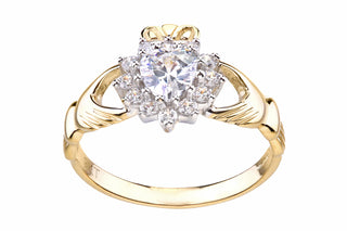 9ct Yellow Gold CZ Claddaugh Ring