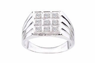 9K White Gold Men's Square Cubic Zirconia Signet Ring