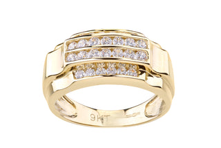 9ct Yellow Gold Mens CZ Set Ring