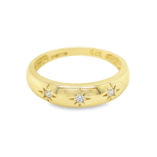 9K Yellow Gold Cubic Zirconia 3 Star Dome Ring