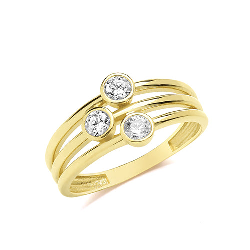 9ct Yellow Gold 3 Band Rubover CZ Ring