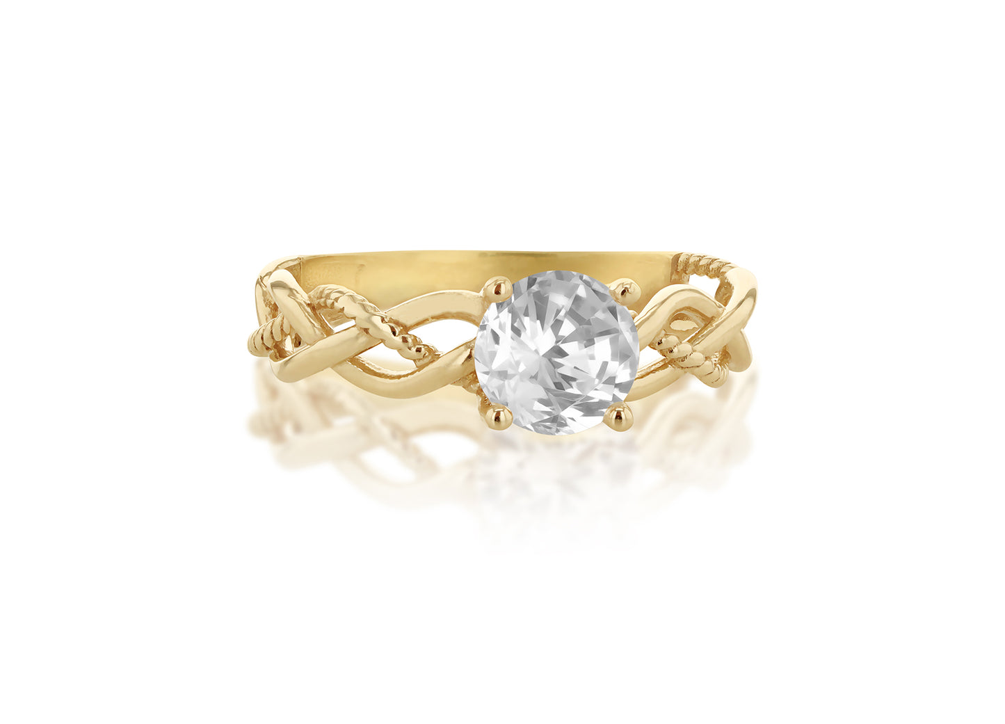 9ct Yellow Gold DC Plaited Band CZ Ring