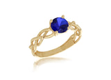 9ct Yellow Gold DC Plaited Band Blue CZ Ring
