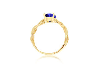 9ct Yellow Gold DC Plaited Band Blue CZ Ring
