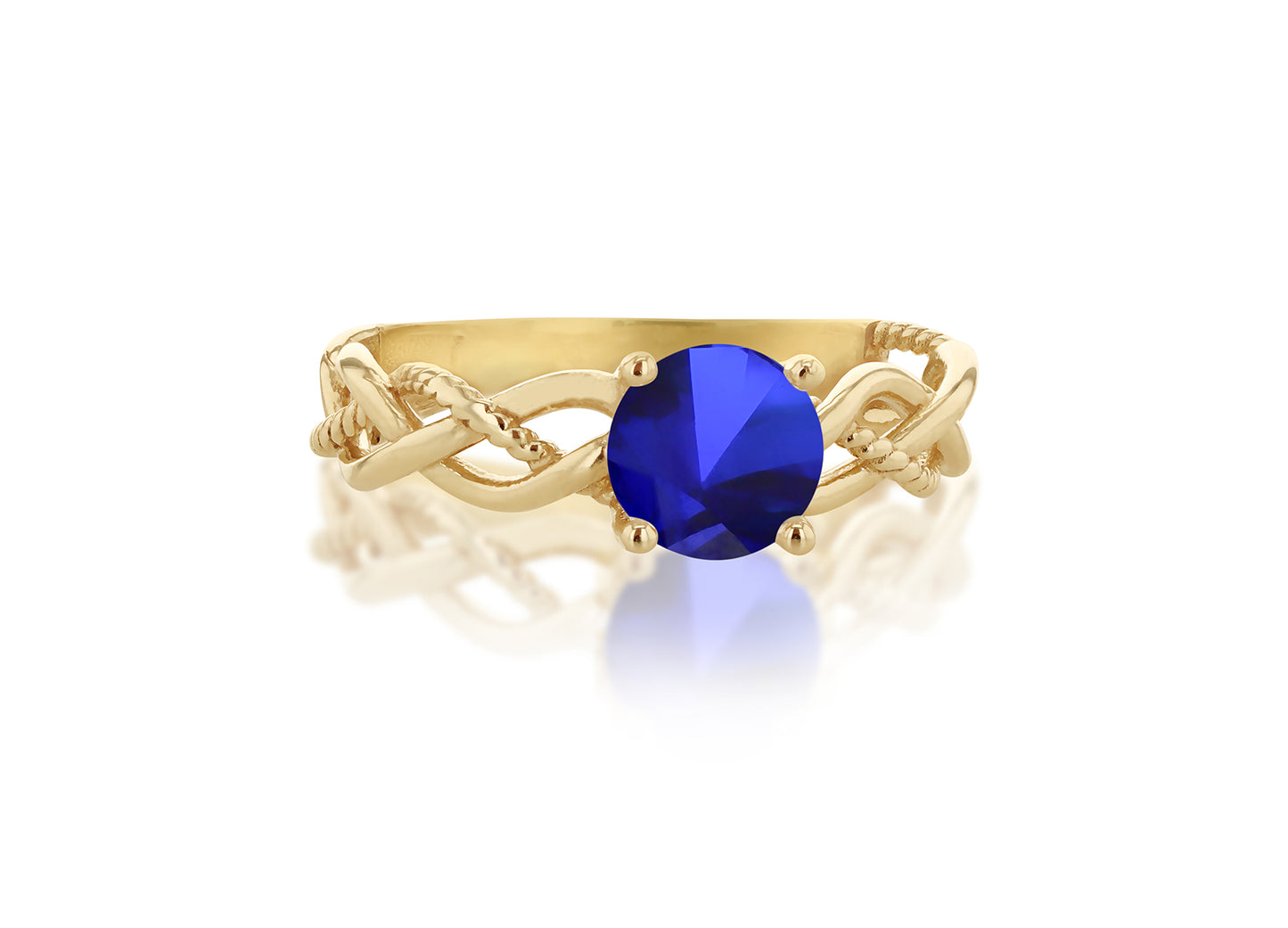 9ct Yellow Gold DC Plaited Band Blue CZ Ring